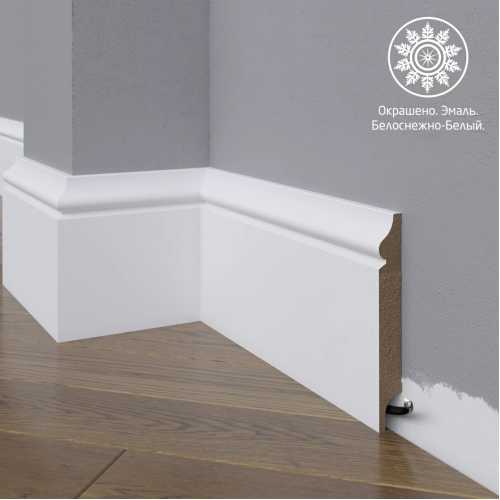 Фото Белый плинтус напольный МДФ Madest Decor 12-120-18 крашеный (120х18х2400 мм)