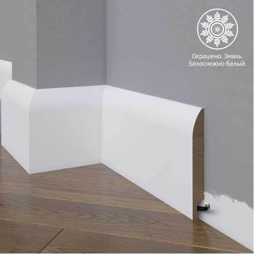 Фото Белый плинтус напольный МДФ Madest Decor 18-120-18 крашеный (120х18х2400 мм)