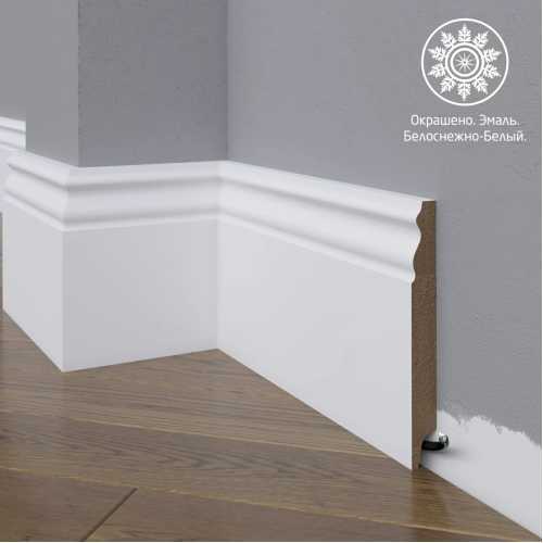 Фото Белый плинтус напольный МДФ Madest Decor 22-136-18 крашеный (136х18х2400 мм)