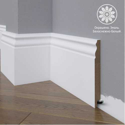 Фото Белый плинтус напольный МДФ Madest Decor 22-150-18 крашеный (150х18х2400 мм)