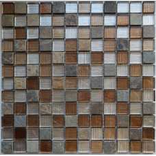 Мозаика стеклянная с камнем Caramelle Naturelle Alcantara ruggine 23х23 (298х298х8 мм)