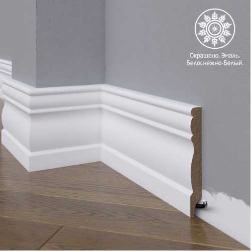 Фото Белый плинтус напольный МДФ Madest Decor 24-120-16 крашеный (120х16х2400 мм)