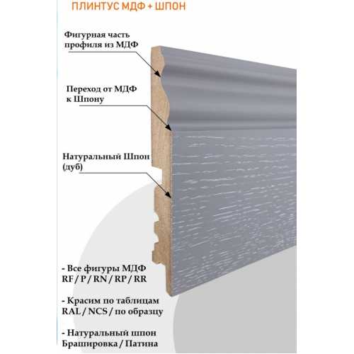 Фото Плинтус напольный под покраску Finitura 70*16*2750 мм RF фигурный, Мдф+шпон